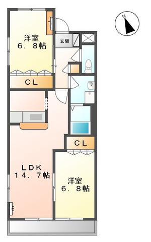 コンフォース深町(2LDK/1階)の間取り写真