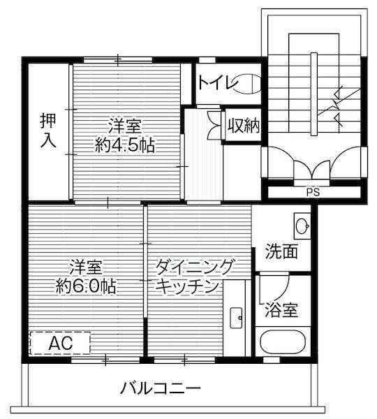 ビレッジハウス塩冶2号棟(2DK/4階)の間取り写真