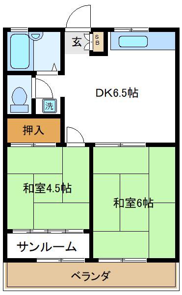 ハイツ佐治(2DK/2階)の間取り写真