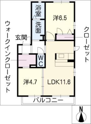 ヴィラ オランジェC(2LDK/1階)の間取り写真