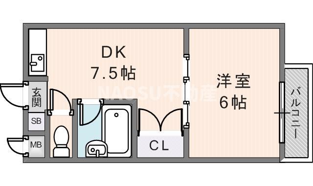 リバティー石切(1DK/3階)の間取り写真