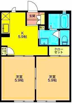サクラハイツB(2K/1階)の間取り写真