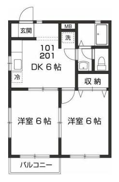 TKハウスA棟(2DK/1階)の間取り写真