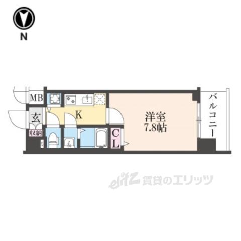 ファステート京都洛南エリーゼ(1K/4階)の間取り写真