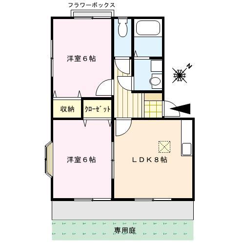 アネックス安武(2DK/1階)の間取り写真