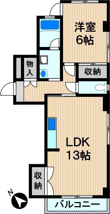 ホウコハイム(1LDK/6階)の間取り写真