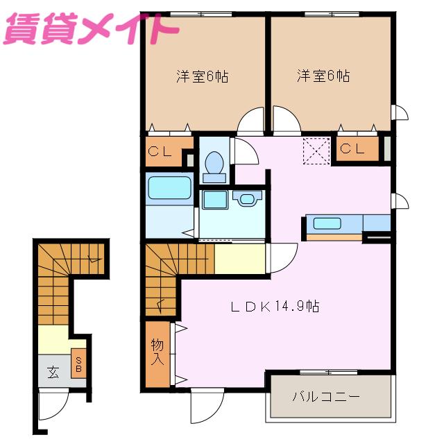 ティアモ C(2LDK/2階)の間取り写真