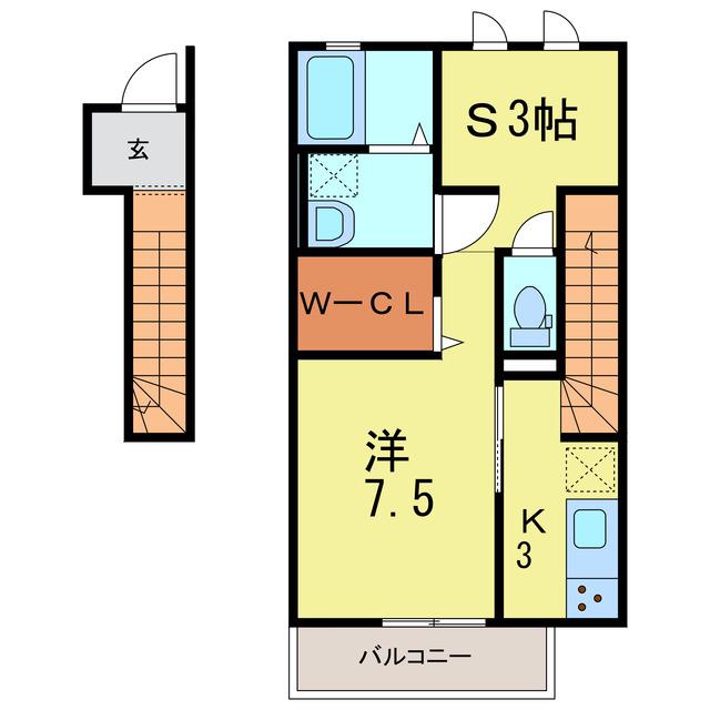 クレール 鴻島(1SK/2階)の間取り写真