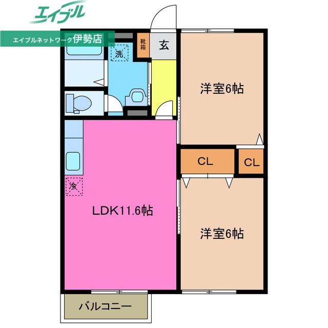 ウエストコート船江山(2LDK/2階)の間取り写真