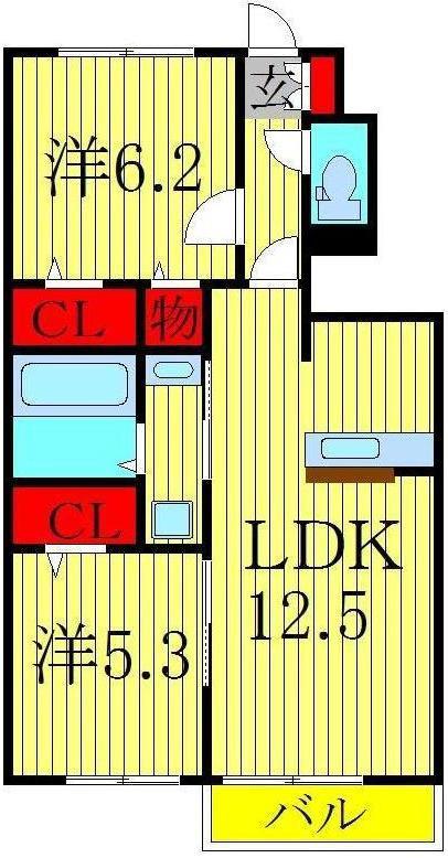 キャトルセゾン F(2LDK/1階)の間取り写真
