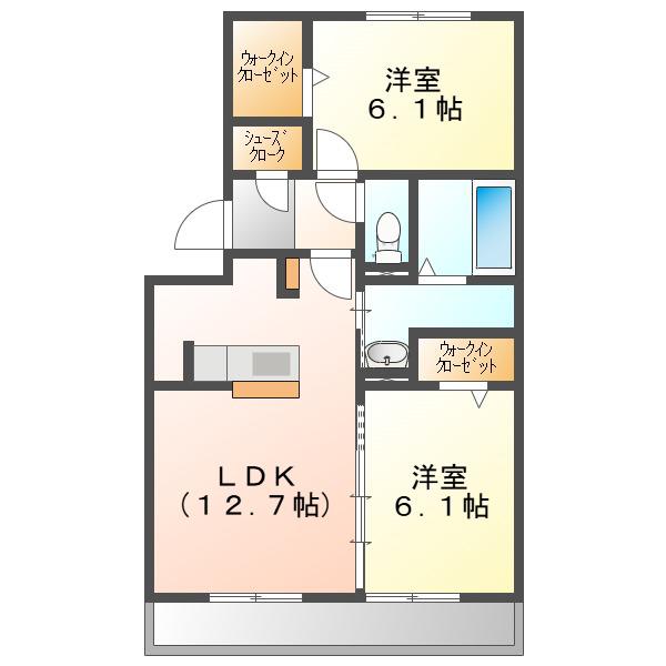 ソレイユB棟(2LDK/1階)の間取り写真