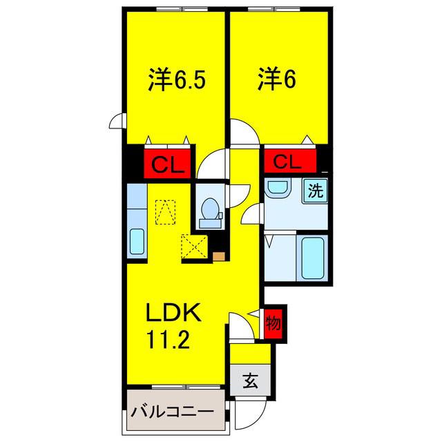 パルテールII(2LDK/1階)の間取り写真
