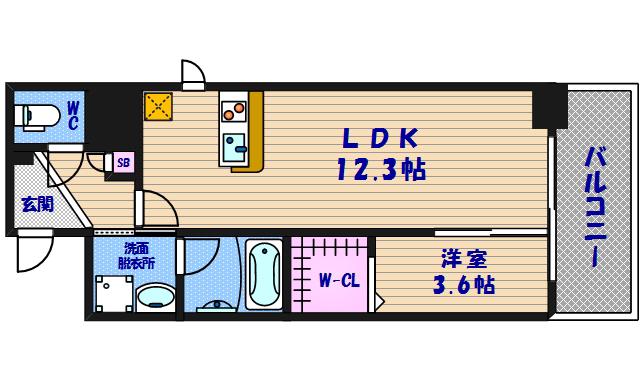 ソシオ心斎橋(1LDK/9階)の間取り写真