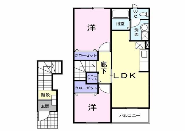 メロディハイム横入川F(2LDK/2階)の間取り写真