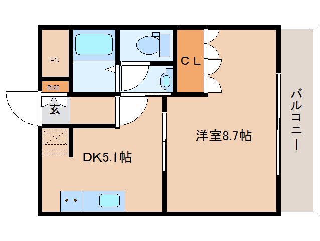ヒムス プルーニェ(1DK/2階)の間取り写真