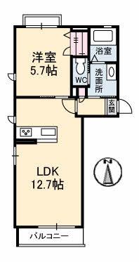 ドエル松本(1LDK/2階)の間取り写真