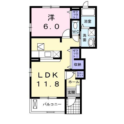 霞台ハイツE(1LDK/1階)の間取り写真