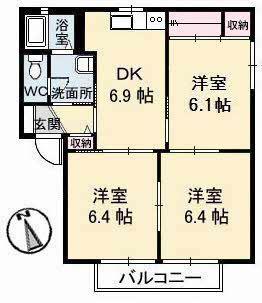 オール・ラヴィーヌ A棟(3DK/2階)の間取り写真