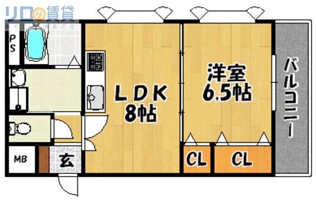 パレス東洋小松館(1LDK/6階)の間取り写真
