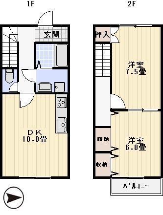 ロアーニS(2LDK/1階)の間取り写真