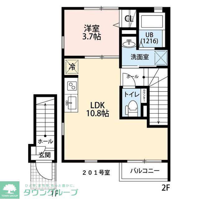 AMOUR PURE(1LDK/2階)の間取り写真
