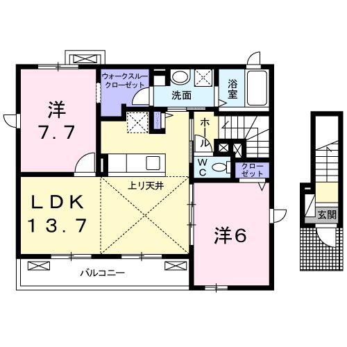 グラシュプレーヌVIIIネクスト(2LDK/2階)の間取り写真