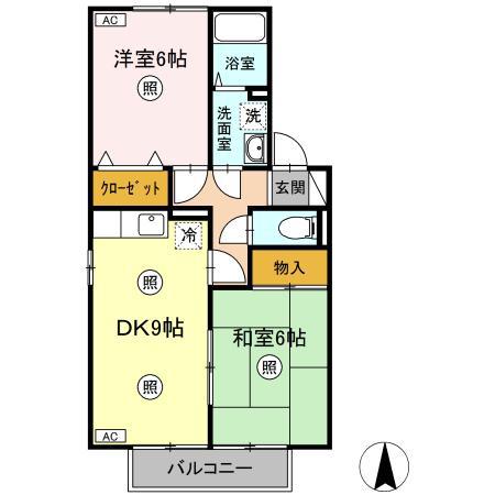 パストラルみまやA棟(2DK/2階)の間取り写真
