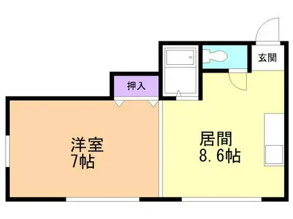 マンションT(1DK/2階)の間取り写真