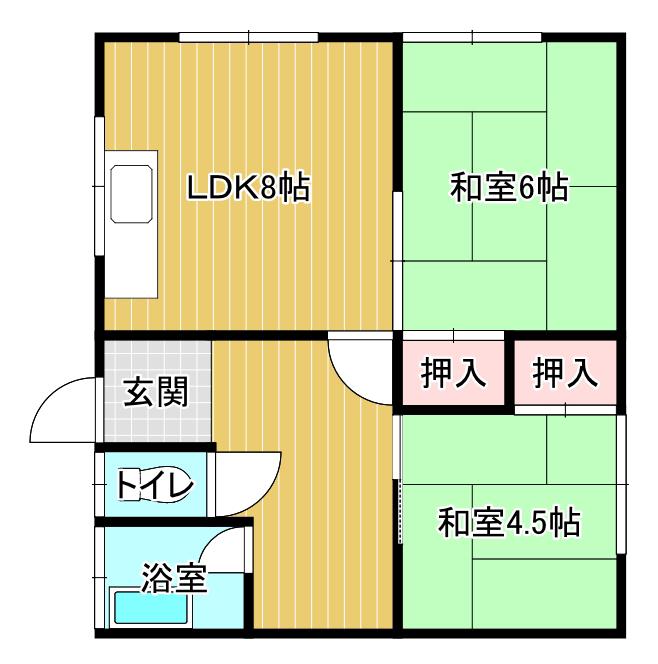 室蘭市本輪西町3丁目12-8アパート(2DK/1階)の間取り写真