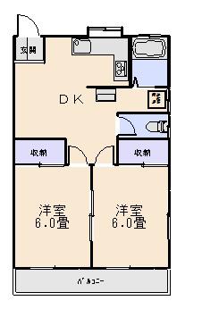 タウンハイツ川曲(2DK/2階)の間取り写真