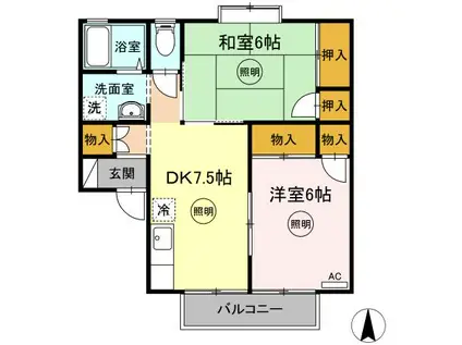 シーサイドハイツ松井B棟(2DK/2階)の間取り写真