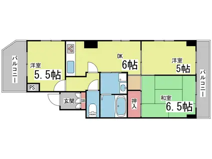 ライオンズマンション六甲道第5(3DK/2階)の間取り写真