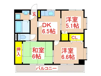 ファインビュー東台(3DK/1階)の間取り写真