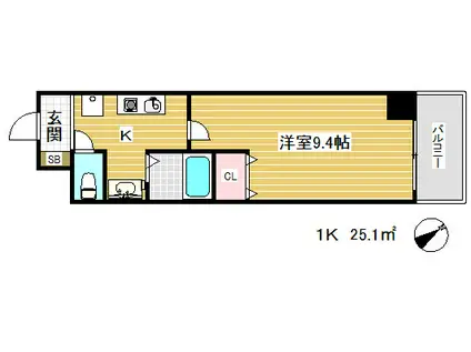 ブリックロード山の手(1K/2階)の間取り写真