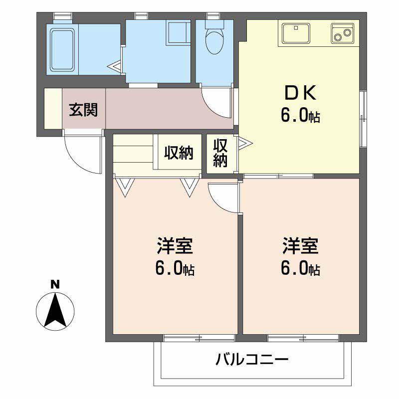 ファミーユ中野A棟(2DK/1階)の間取り写真