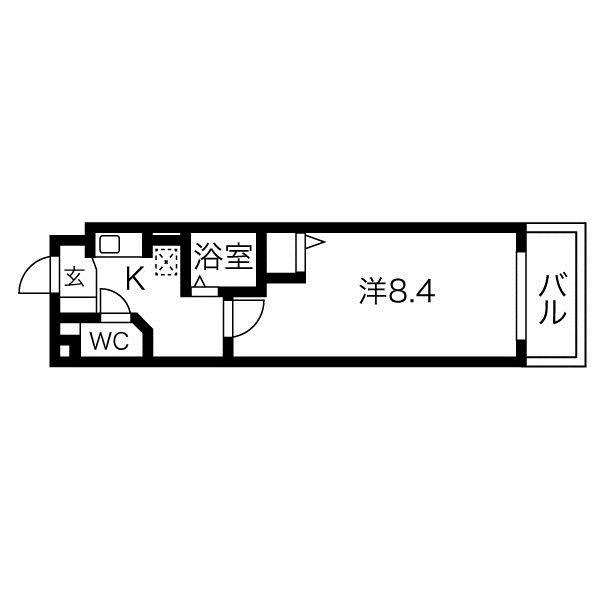 ヒルズ花の木(1K/8階)の間取り写真