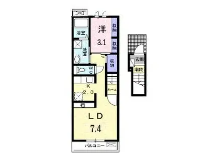 サンテールIII B(1LDK/2階)の間取り写真