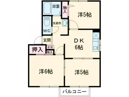 ラフォーンヴィラC(3DK/1階)の間取り写真