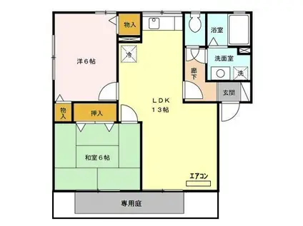 ヴィルヌーブC棟(2LDK/1階)の間取り写真