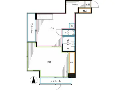 クリスタル山内(1LDK/2階)の間取り写真