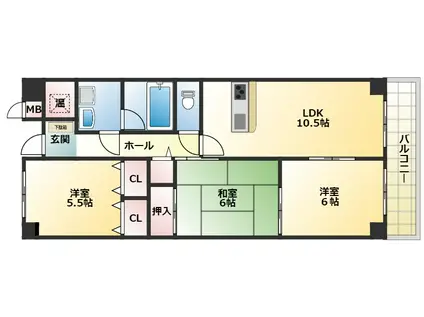 ハンプトンコート(3LDK/4階)の間取り写真