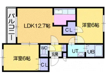 トゥ・ソレイユ(2LDK/3階)の間取り写真