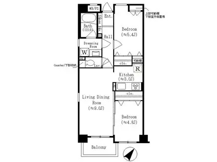 レジディア六本木檜町公園(2LDK/2階)の間取り写真