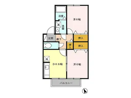 ウィルモアB(2DK/2階)の間取り写真