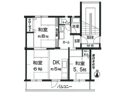 成田第113棟(3DK/4階)の間取り写真