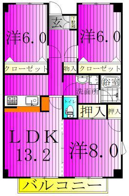 サンクレール(3LDK/4階)の間取り写真