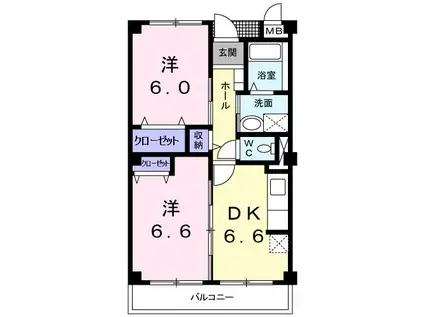 サンハイム鏡池(2DK/3階)の間取り写真