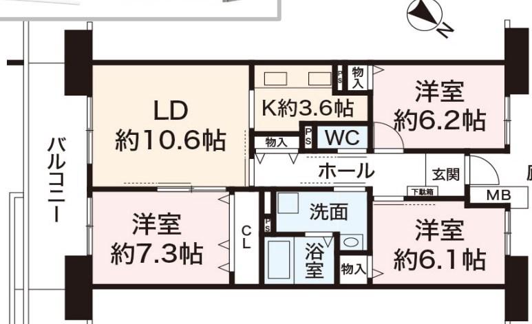 県営伊川谷第2高層1号棟(3LDK/8階)の間取り写真