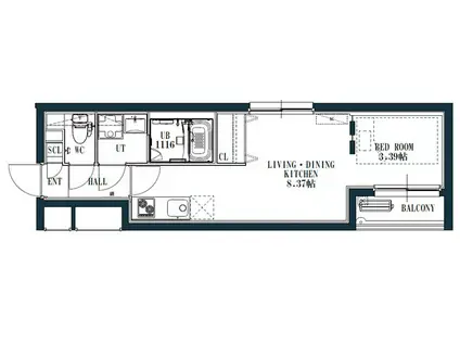 QUADOR西新(1LDK/4階)の間取り写真