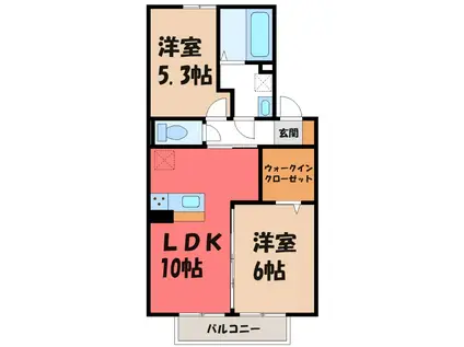 グランテラス宮子 A(2LDK/2階)の間取り写真